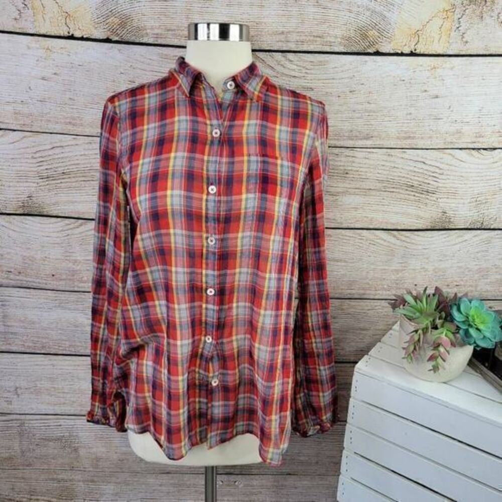 Anthropologie Paper Boy Women’s Plaid Button Down‎ Red Yellow Size Small